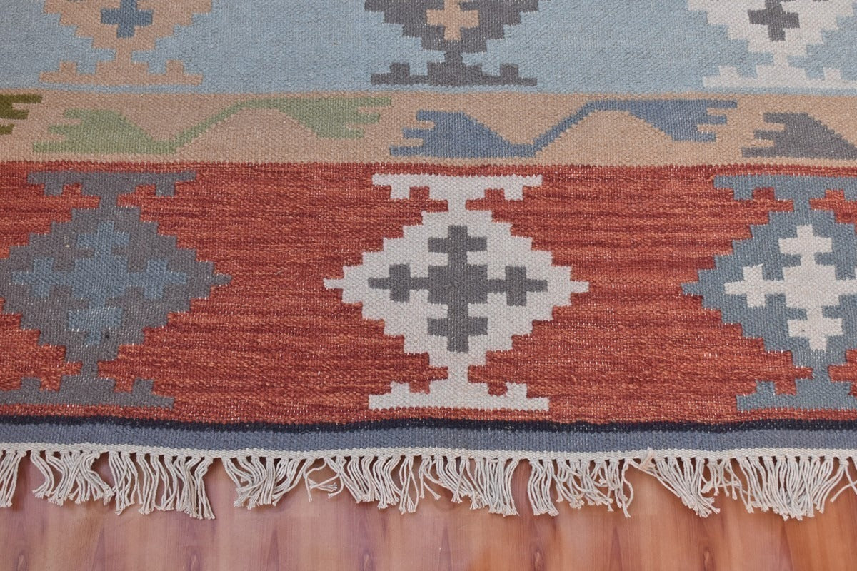 Durable Rustic Look Farmhouse Rectangle Handmade Kilim Wool Jute Rug -Boho Mats Boho Area Carpet Multicolor
