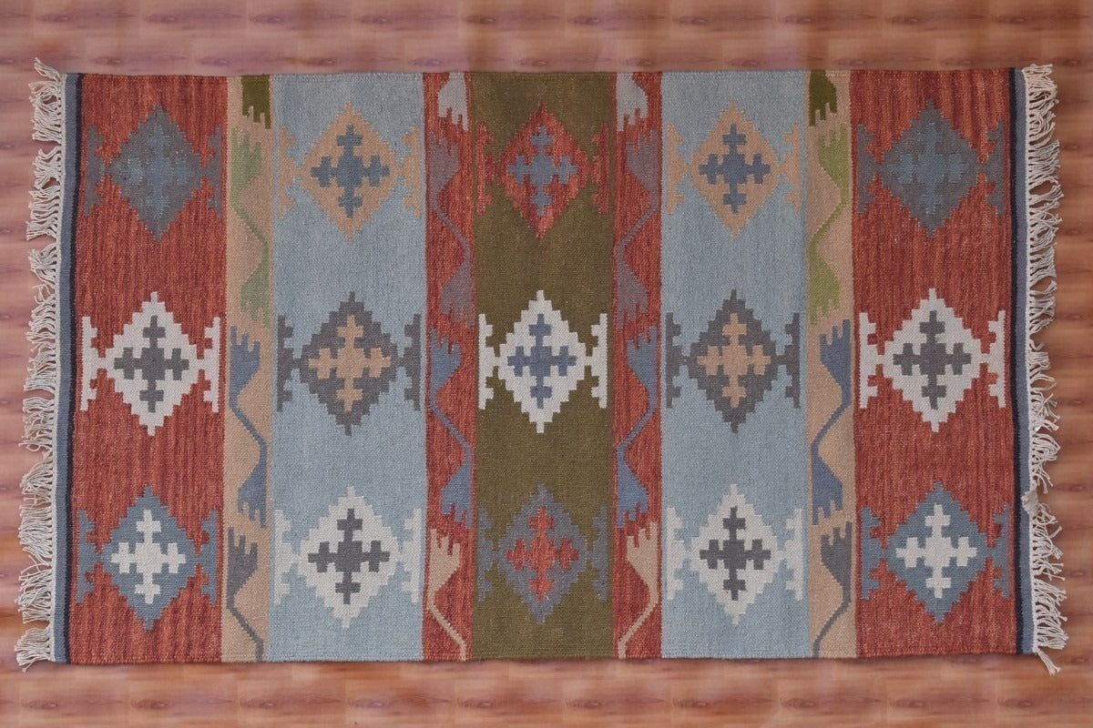 Durable Rustic Look Farmhouse Rectangle Handmade Kilim Wool Jute Rug -Boho Mats Boho Area Carpet Multicolor