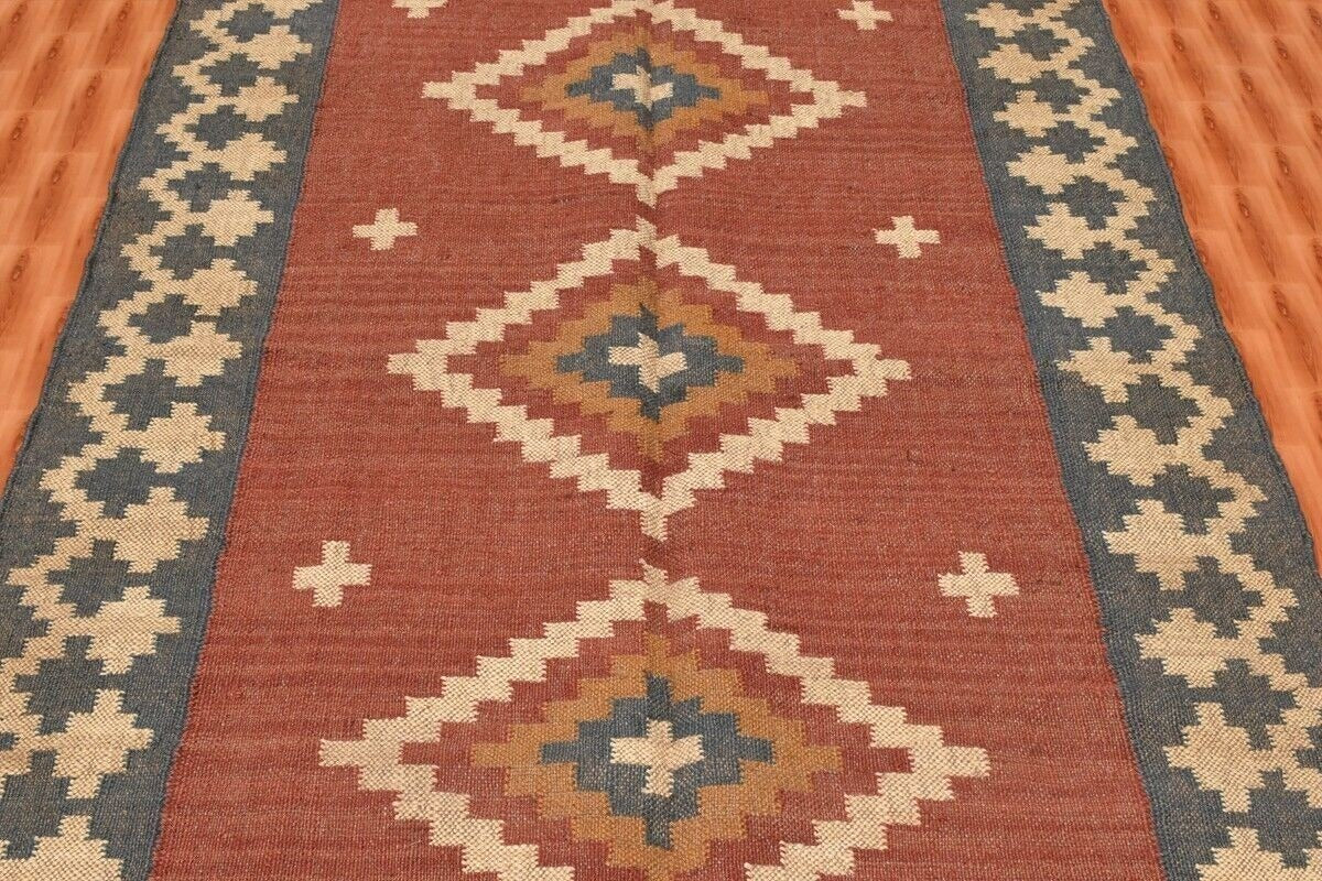 Durable Rustic Look Farmhouse Handmade Kilim Wool Jute Rug -Boho Mats Boho Area Rectangle Carpet Multicolor