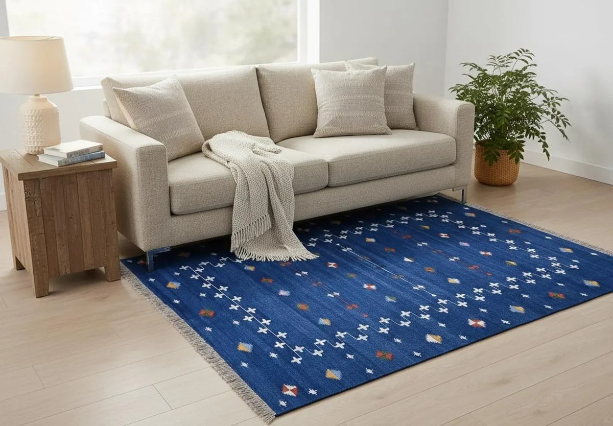 Handmade Kilim Wool Durable Rustic Look Farmhouse Jute Rug -Boho Mats Boho Area Rectangle Carpet