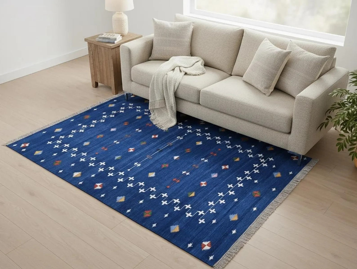 Handmade Kilim Wool Durable Rustic Look Farmhouse Jute Rug -Boho Mats Boho Area Rectangle Carpet