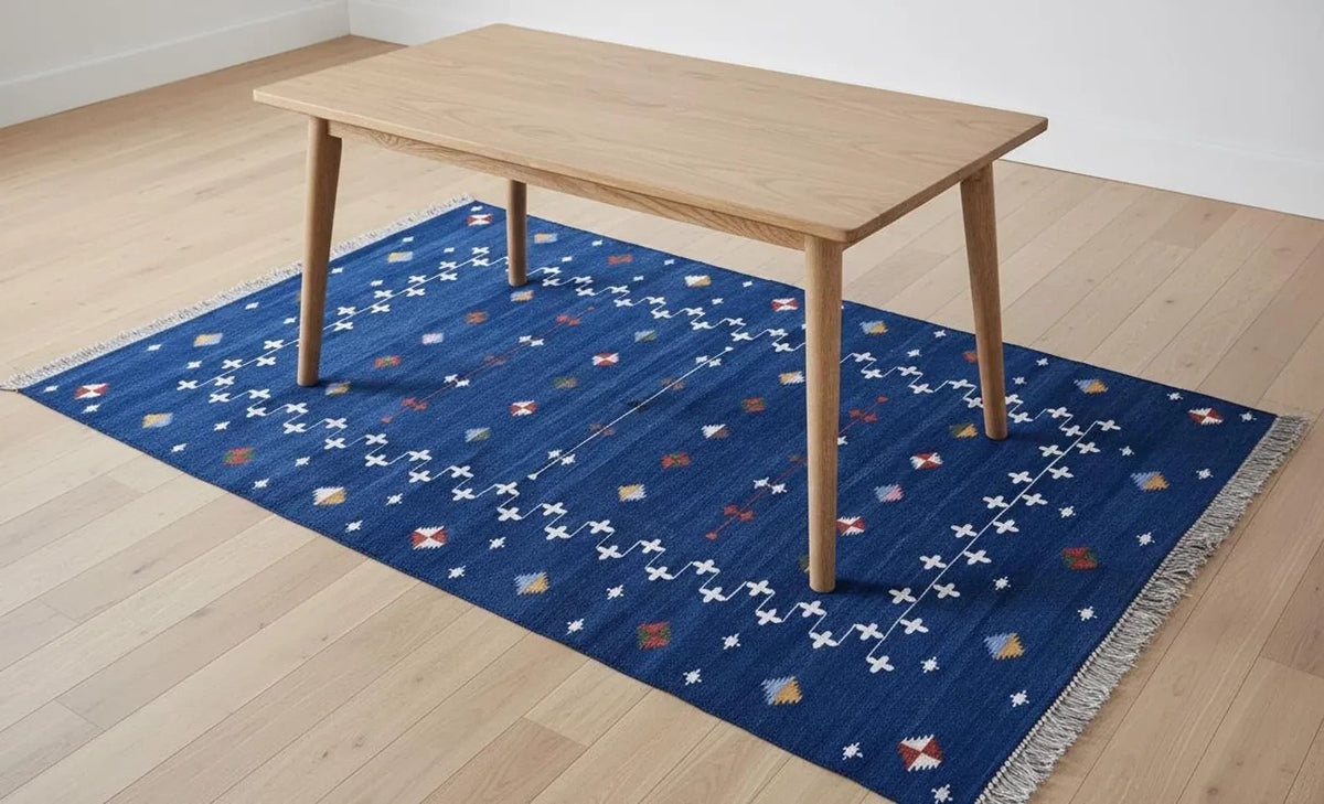 Handmade Kilim Wool Durable Rustic Look Farmhouse Jute Rug -Boho Mats Boho Area Rectangle Carpet