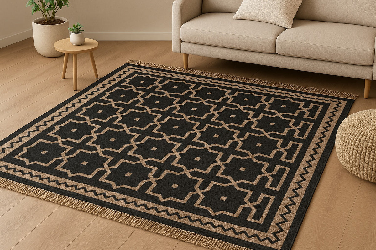 Multicolor Handmade Kilim Wool Durable Rustic Look Farmhouse Jute Rug -Boho Mats Boho Area Rectangle Carpet Brown
