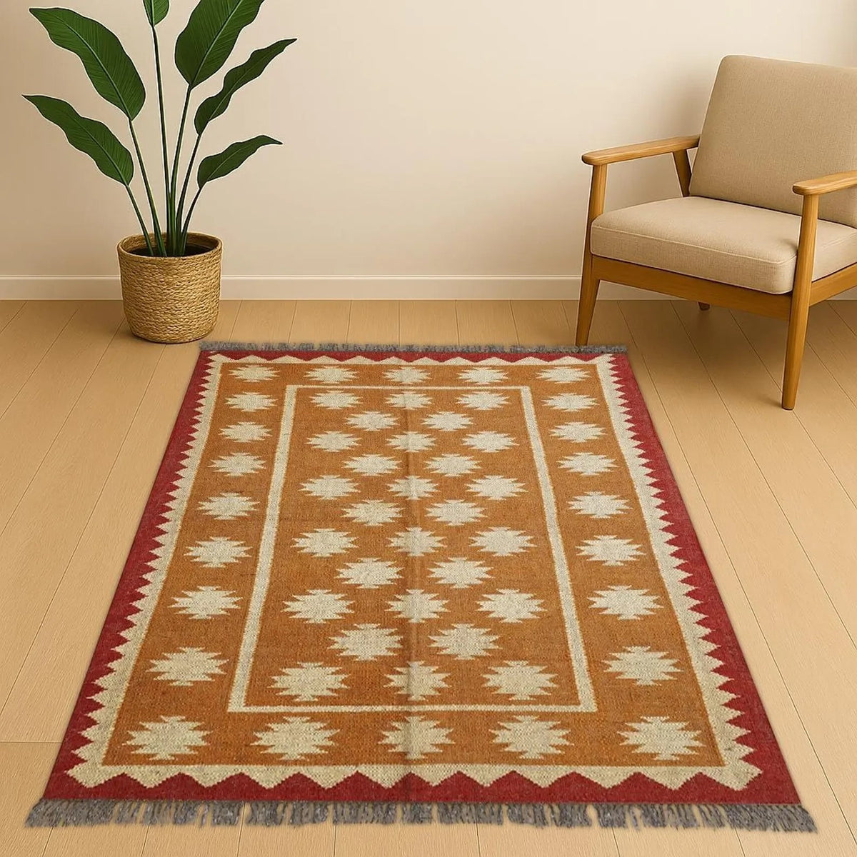 Multicolor Handmade Kilim Wool Durable Rustic Look Farmhouse Jute Rug -Boho Mats Boho Rectangle Area Carpet