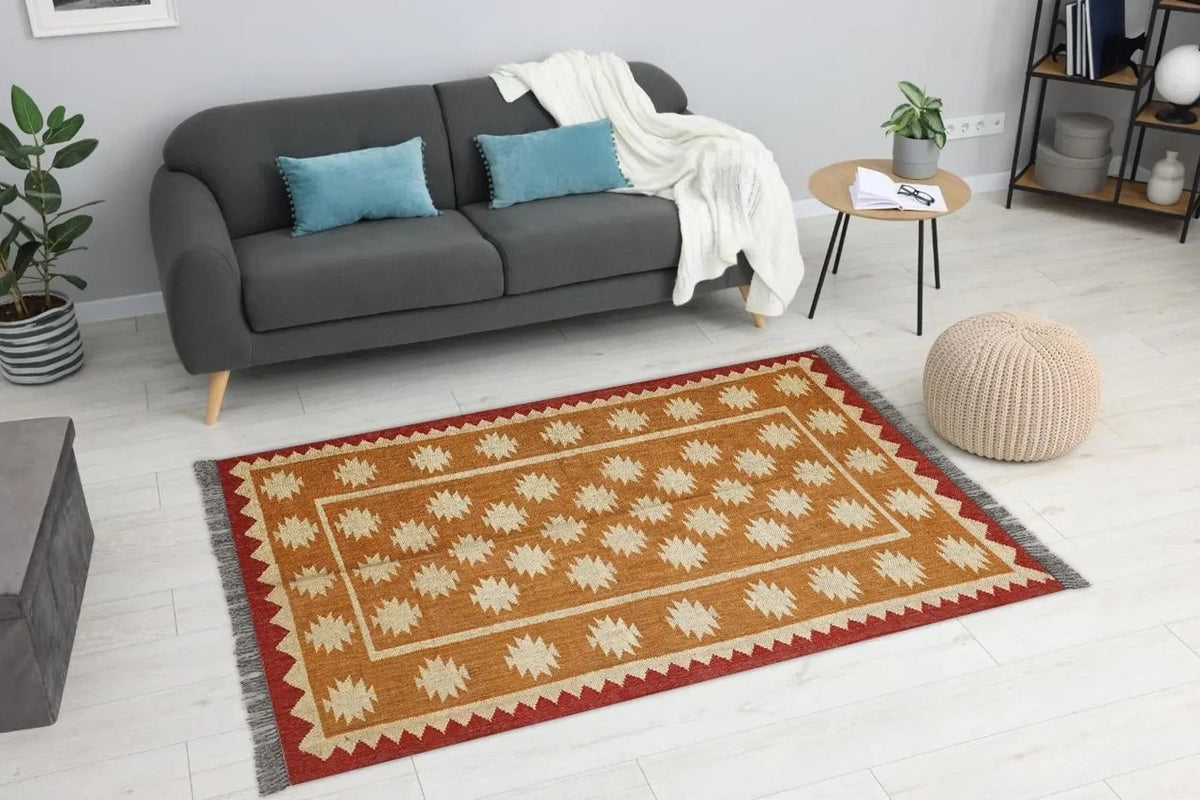 Multicolor Handmade Kilim Wool Durable Rustic Look Farmhouse Jute Rug -Boho Mats Boho Rectangle Area Carpet