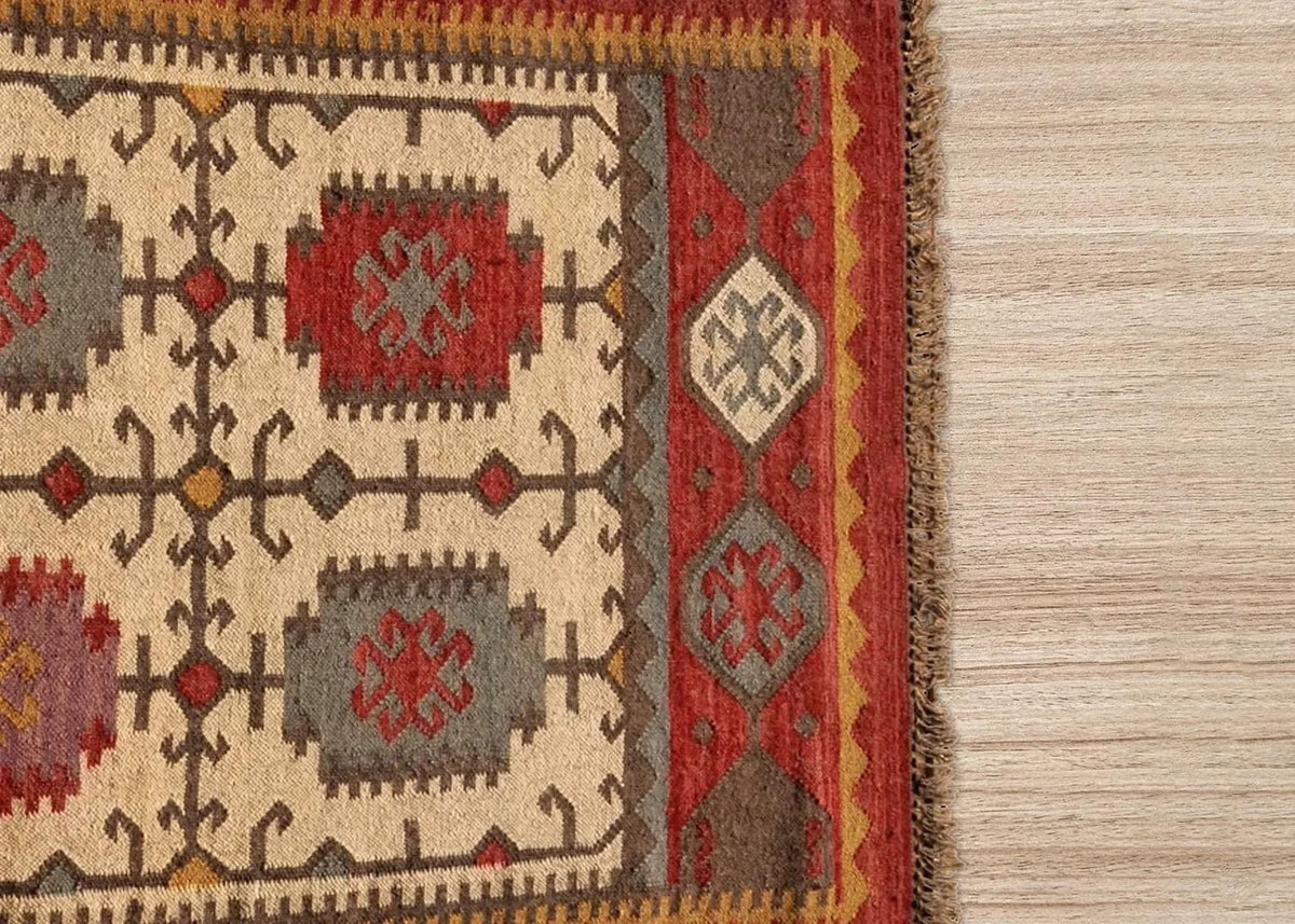 Multicolor Handmade Kilim Wool Durable Rustic Look Farmhouse Jute Rug -Rectangle Boho Mats Boho Area Carpet