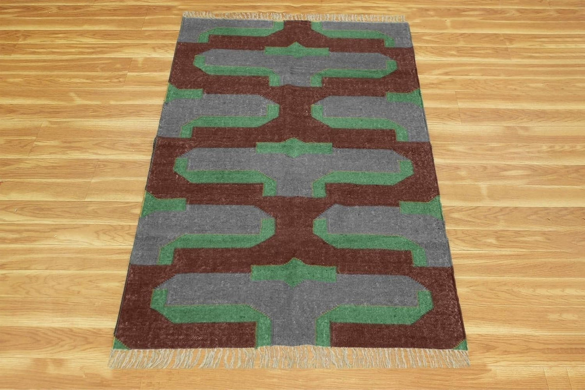 Multicolor Handmade Kilim Wool Durable Rustic Look Farmhouse Jute Rug -Rectangle Boho Mats Boho Area Carpet