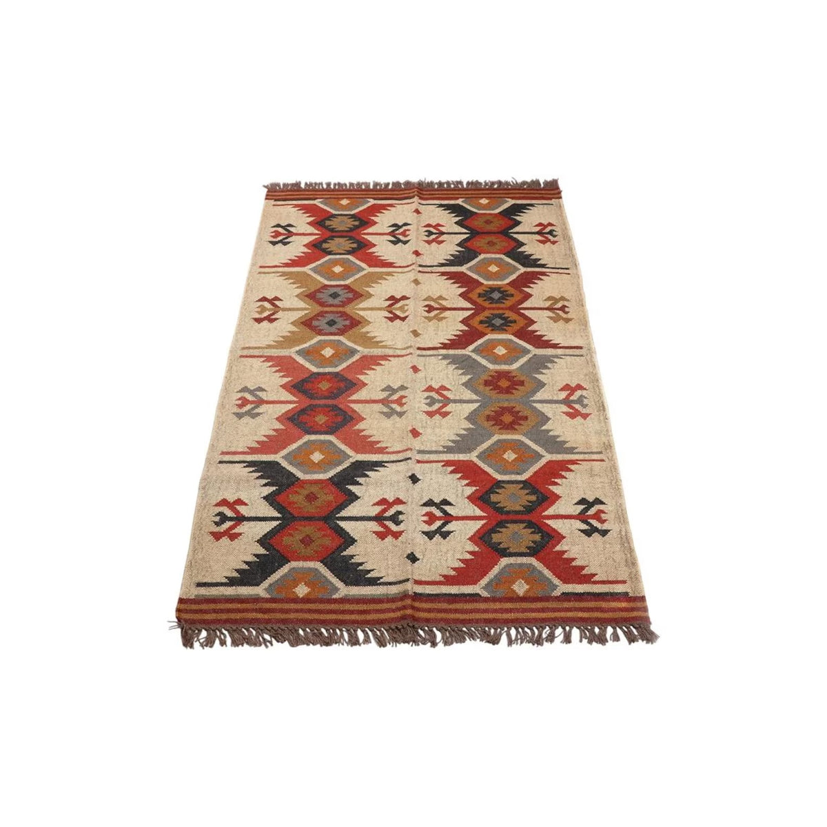 Handmade Kilim Rectangle Boho Mats Multicolor Wool Durable Rustic Look Farmhouse Jute Rug - Boho Area Carpet