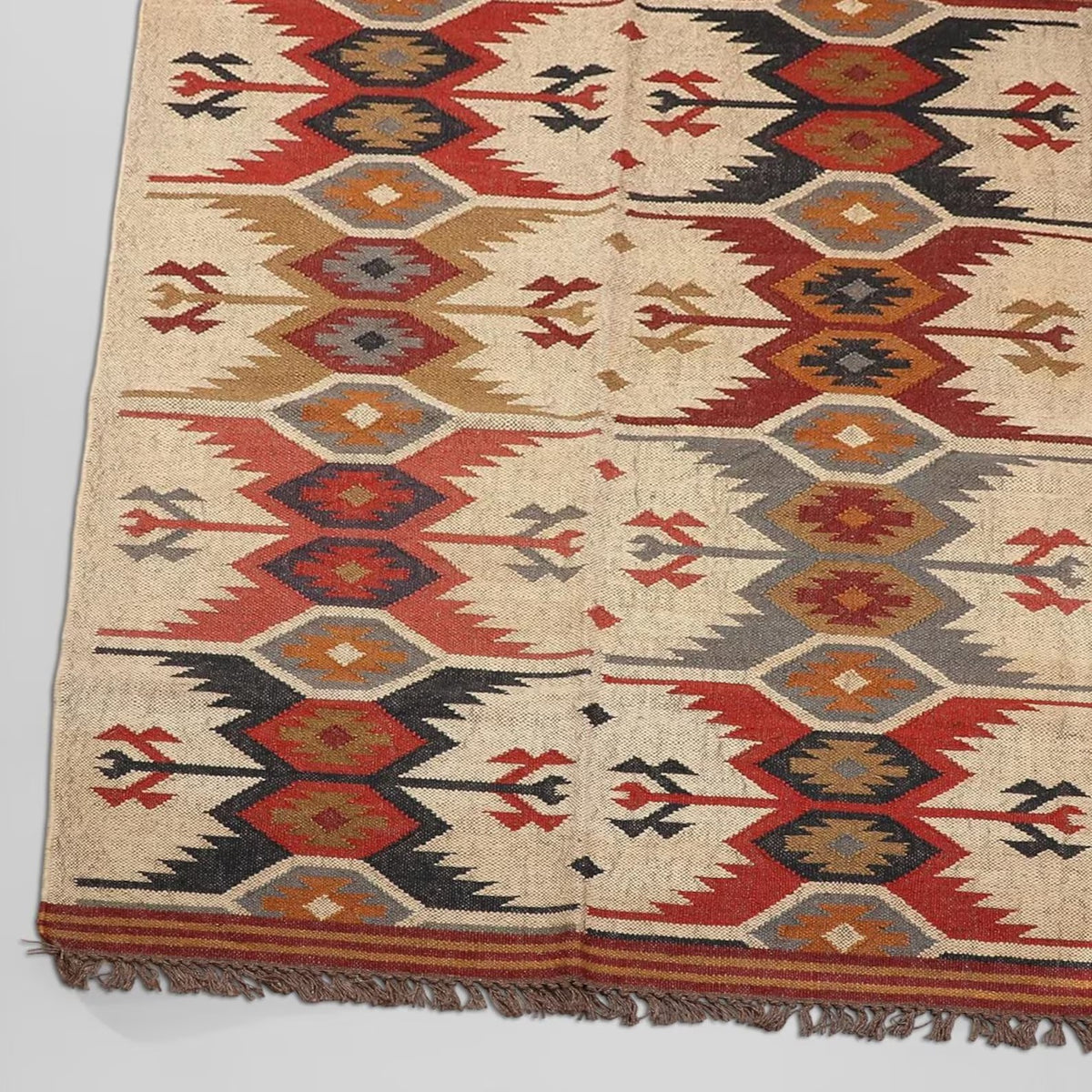 Handmade Kilim Rectangle Boho Mats Multicolor Wool Durable Rustic Look Farmhouse Jute Rug - Boho Area Carpet
