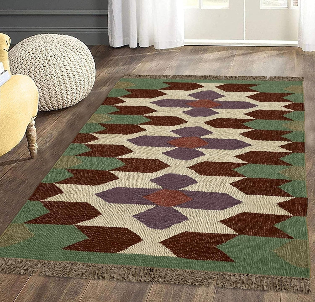 Handmade Kilim Rectangle Boho Mats Wool Durable Rustic Look Farmhouse Jute Rug - Boho Area Carpet