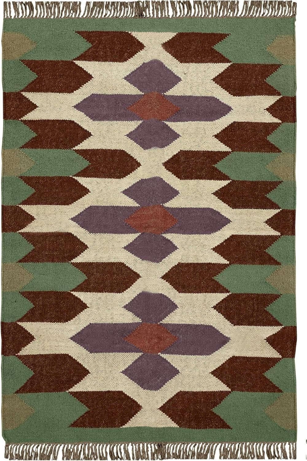 Handmade Kilim Rectangle Boho Mats Wool Durable Rustic Look Farmhouse Jute Rug - Boho Area Carpet