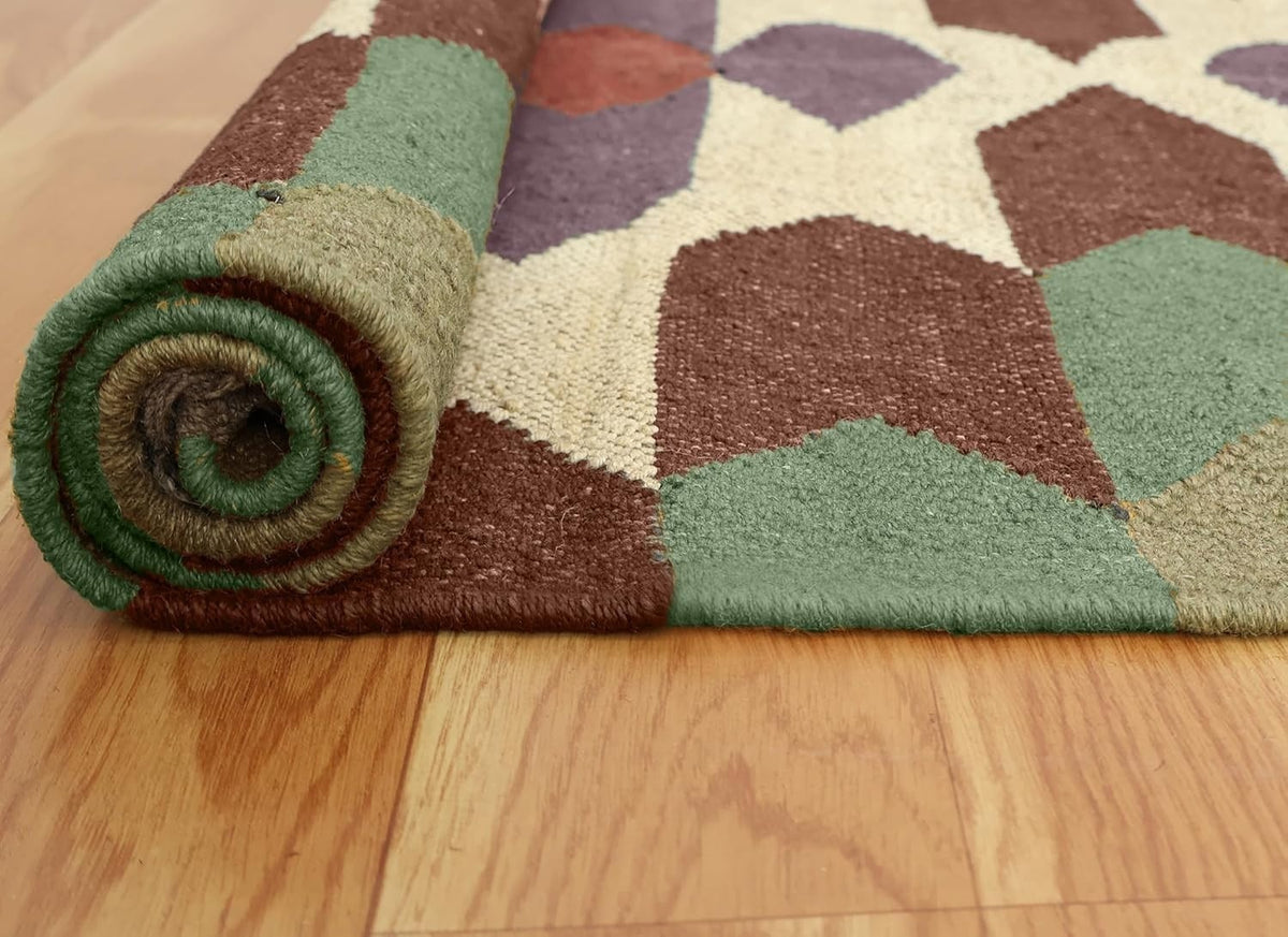 Handmade Kilim Rectangle Boho Mats Wool Durable Rustic Look Farmhouse Jute Rug - Boho Area Carpet
