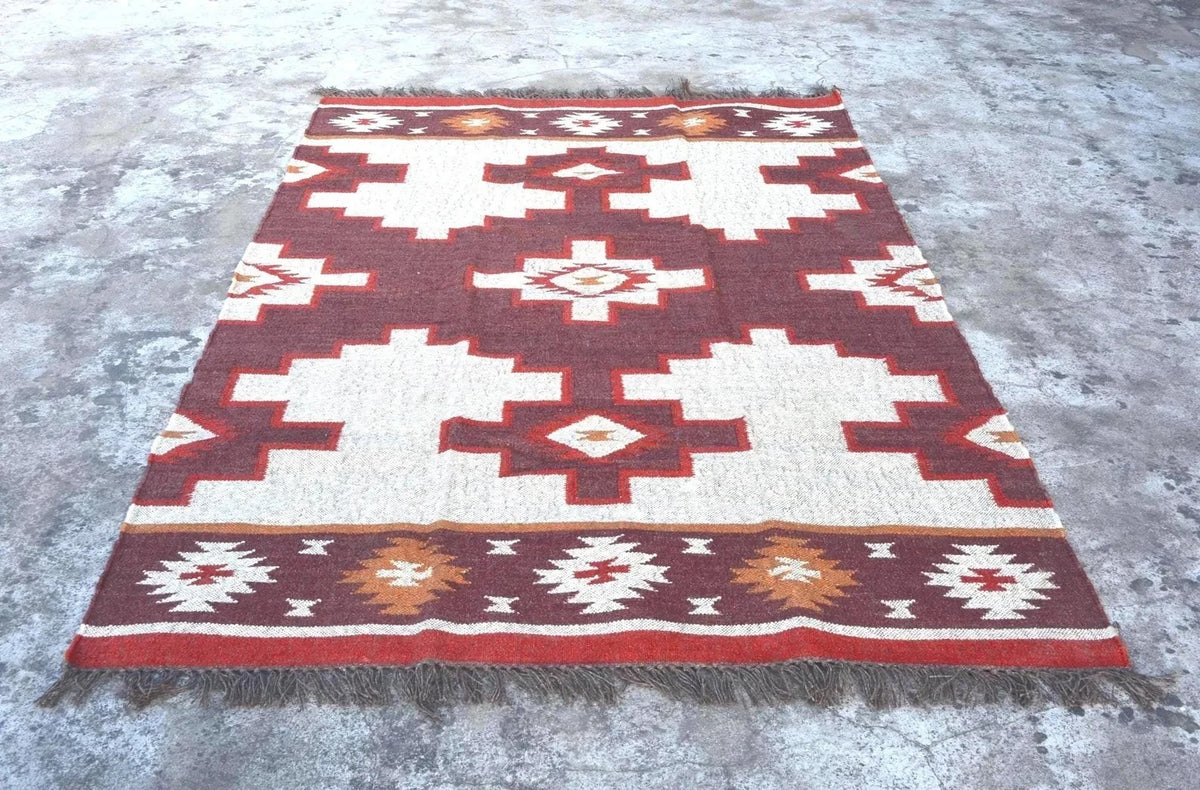 Handmade Kilim Rectangle Boho Mats Wool Durable Rustic Look Boho Area Carpet Farmhouse Jute Rug