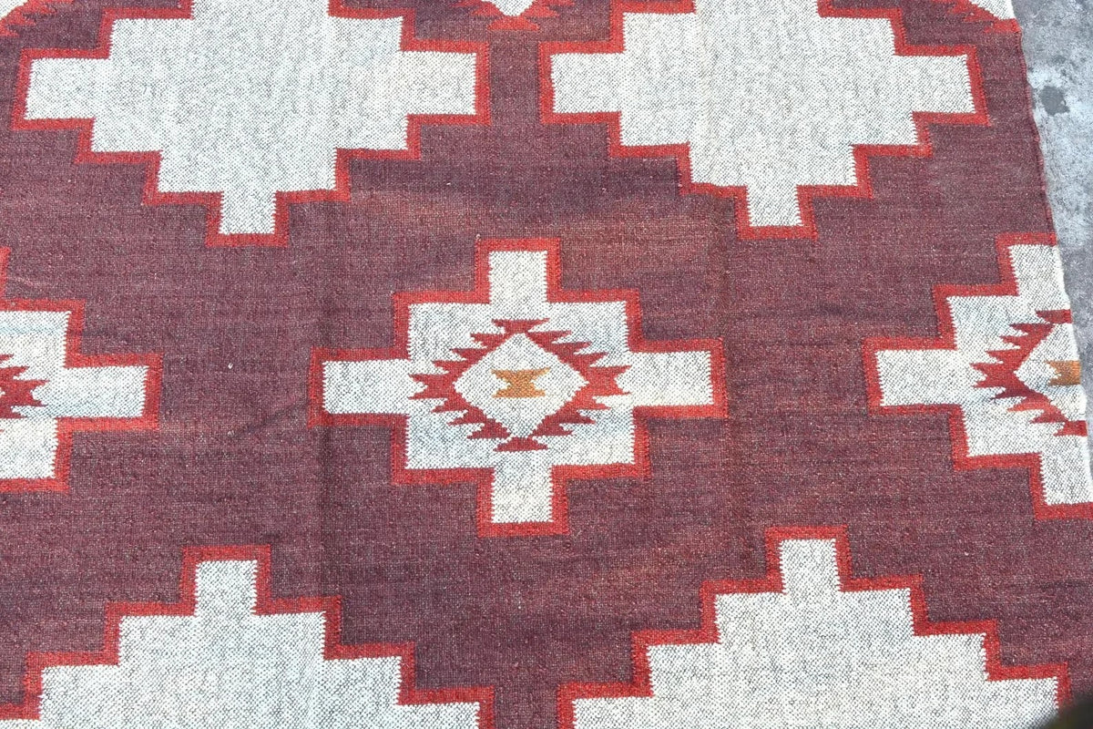 Handmade Kilim Rectangle Boho Mats Wool Durable Rustic Look Boho Area Carpet Farmhouse Jute Rug