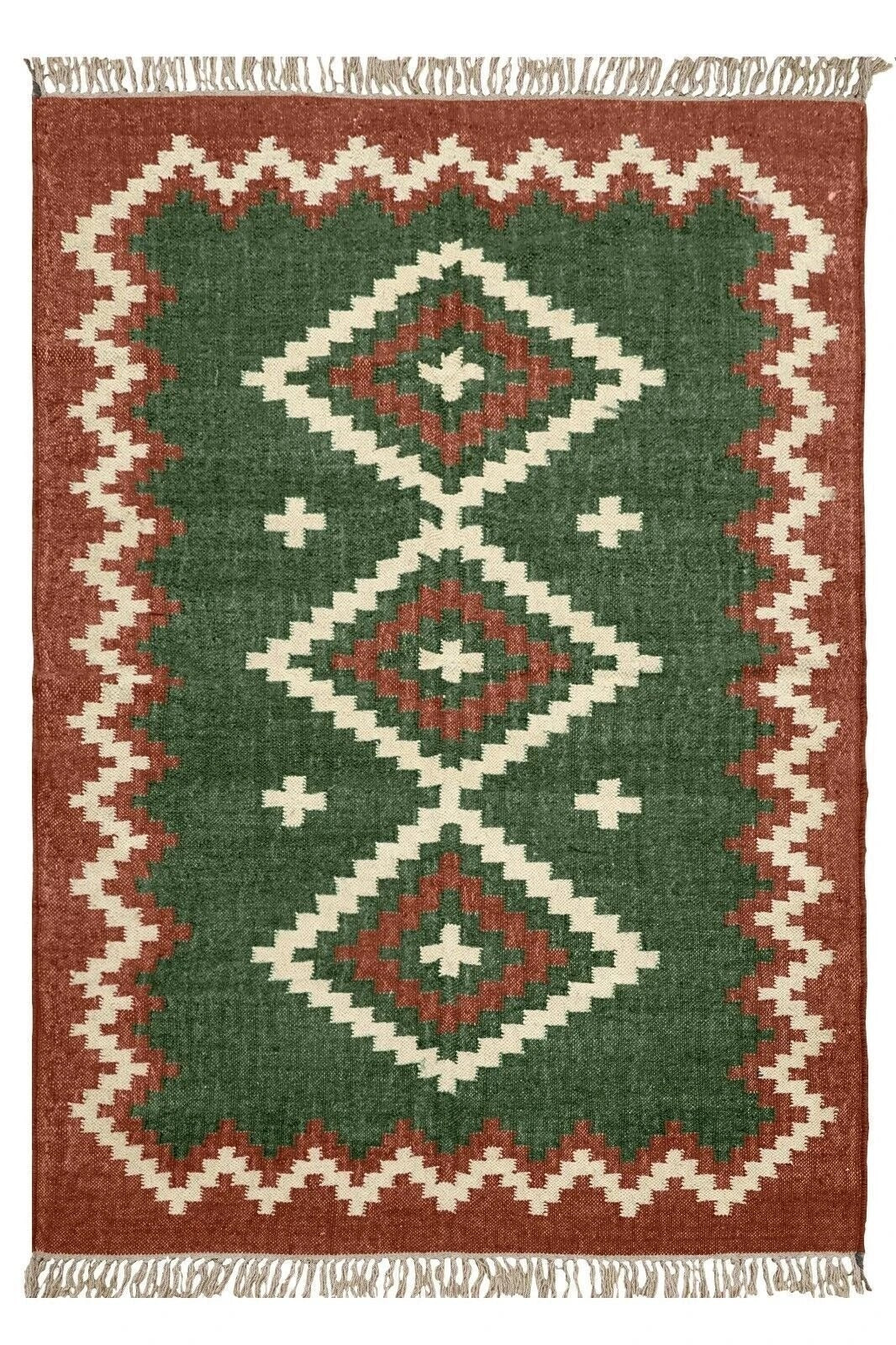 Wool Area Rugs Kilim Home Decor Rug – Handwoven Wool & Jute Flatweave – Indoor/Outdoor Rug for Living Room, Bedroom, Dining, High-Traffic Areas, Lake House Decor