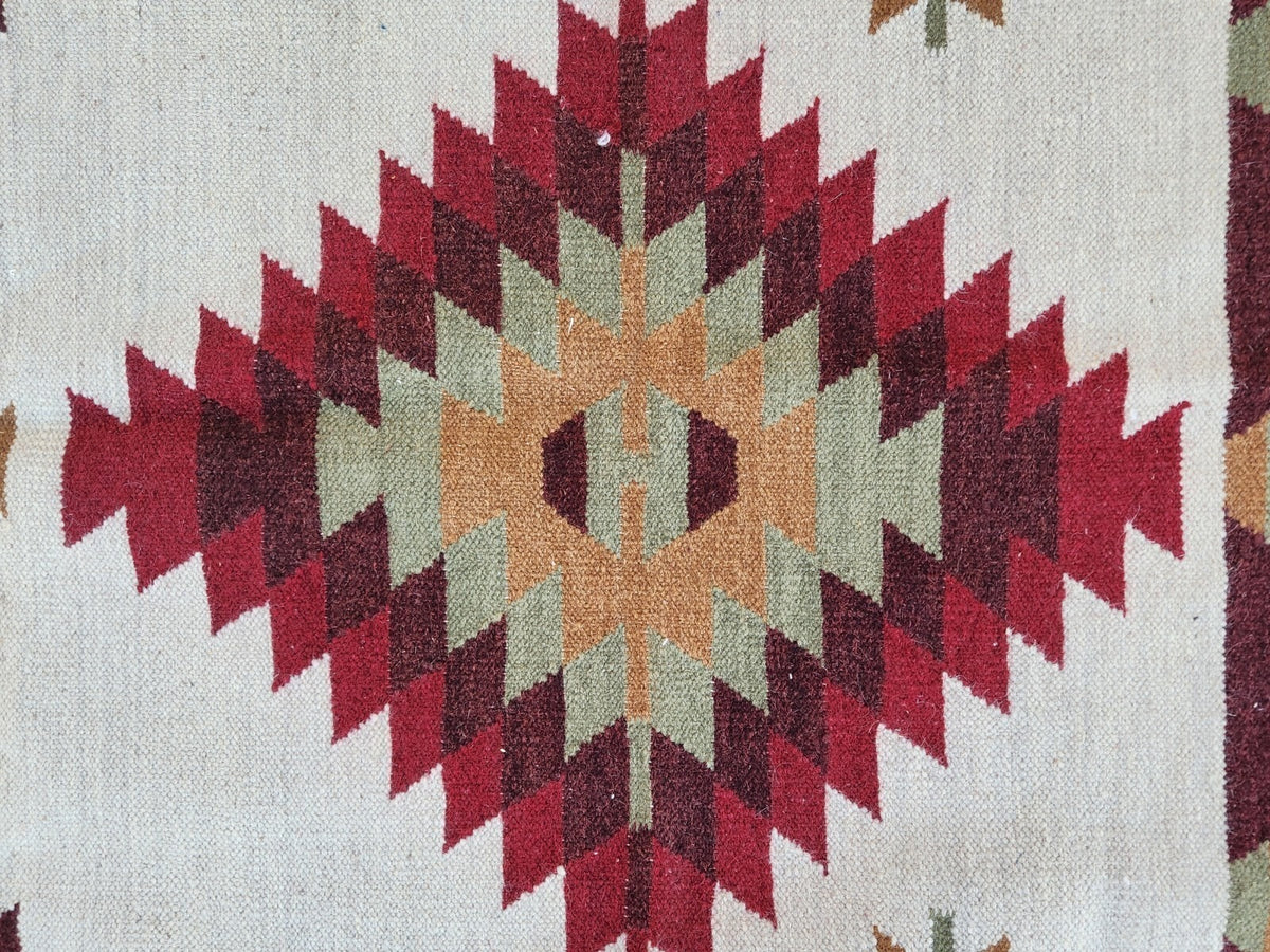 Handmade Kilim Rectangle Boho Mats Wool Durable Rustic Look Boho Area Carpet Farmhouse Jute Rug (Brown & Beige)