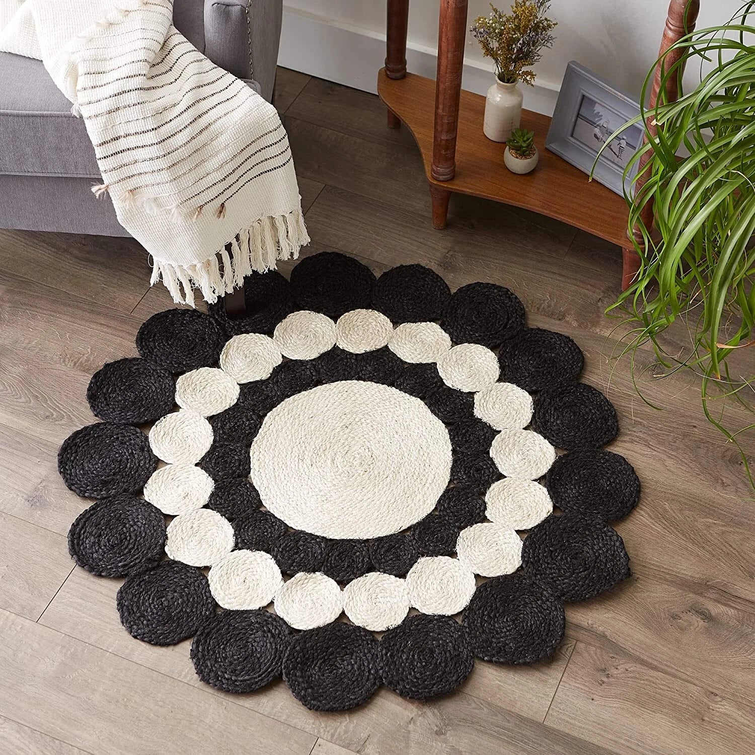 Jute Rug Round Shape Area Rug 100% Hand Braided Rustic Look Area Rug for Home Decor Farmhouse Boho Carpet Mats