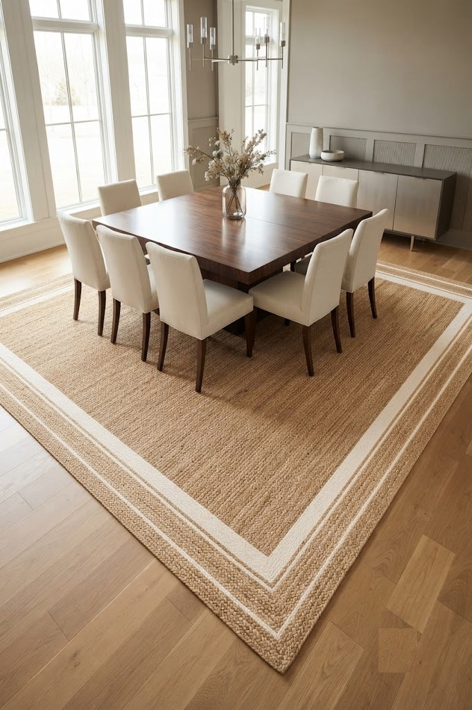 Natural Handwoven Jute Area Rug Natural Farmhouse Boho Rug for Living Room, Bedroom & Entryway Rustic Indoor Floor Mat-White Border