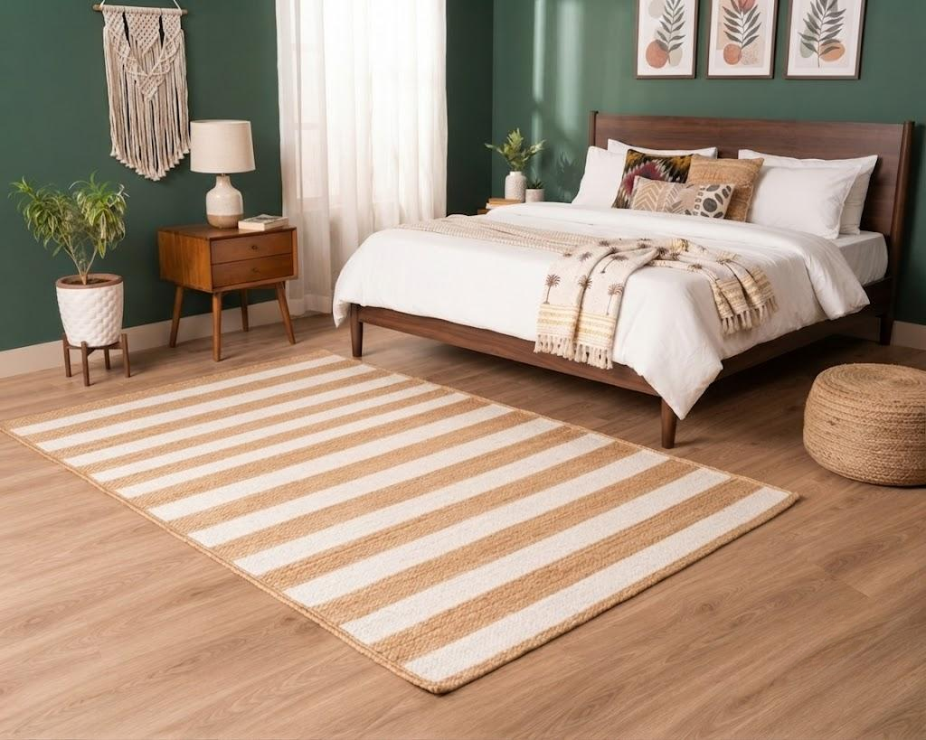 Natural Jute Area Rug Hand Woven Braided Sisal Rug Home Decor Farmhouse Carpet Rag Rug for Kitchen Living Room and Bedroom - Rectangle (White & Beige)