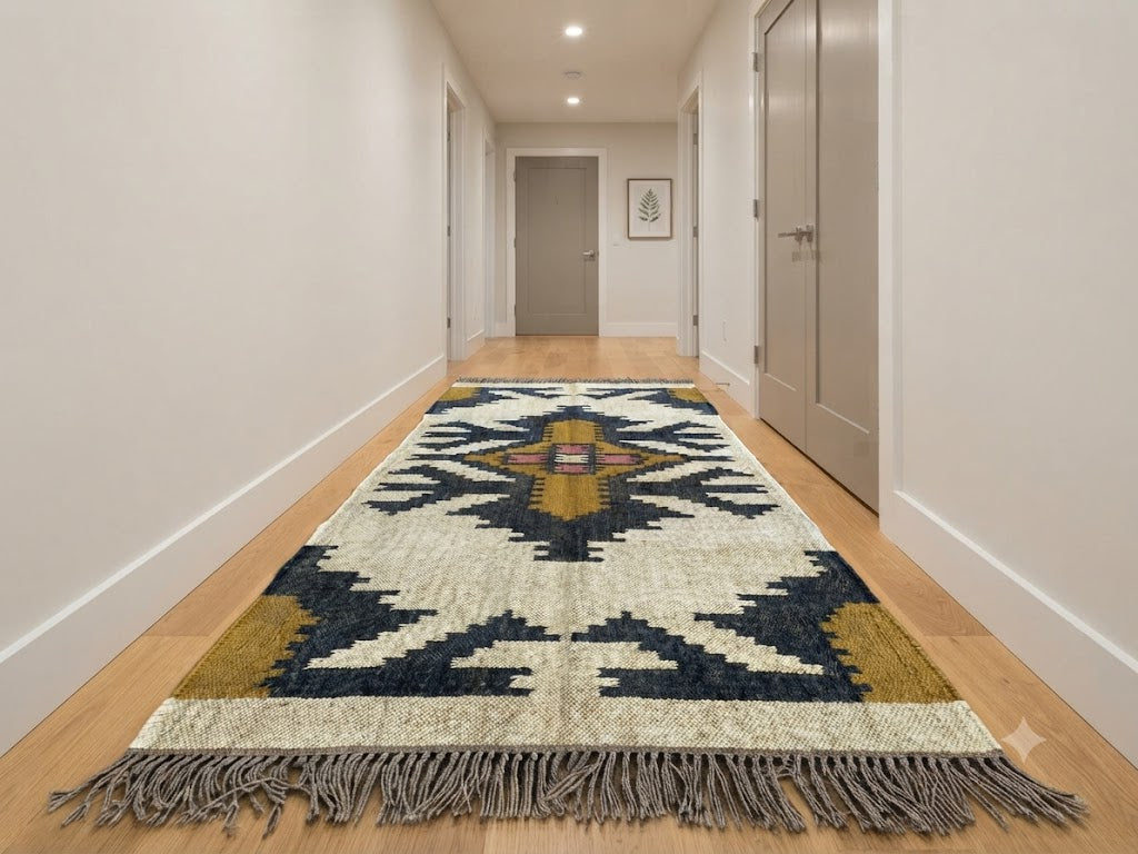 Rectangle Kilim Rug Wool Area Rug Multicolor Wool & Braided Jute Rug Indoor Outdoor Rug Flatweave Rug High Traffic Area Lake House Bedroom Bedside Runner Kitchen Hallway