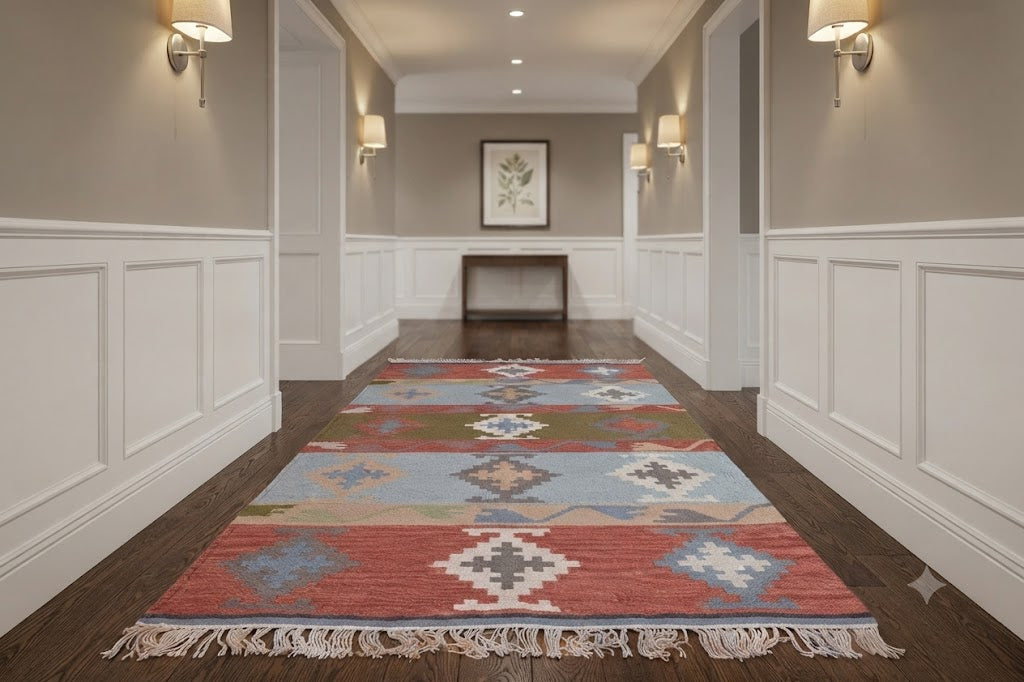 Rectangle Kilim Area Rug Handwoven Wool & Jute Flatweave Indoor/Outdoor Rug for Living Room, Bedroom, Dining, High-Traffic Areas, Lake House Decor rug- Multicolour