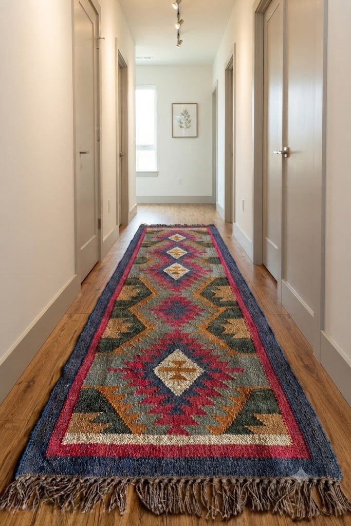 Rectangle Kilim Wool Jute Vintage Rug – Durable Handcrafted Area Rug for Modern Home Décor, Hallway, Bedroom