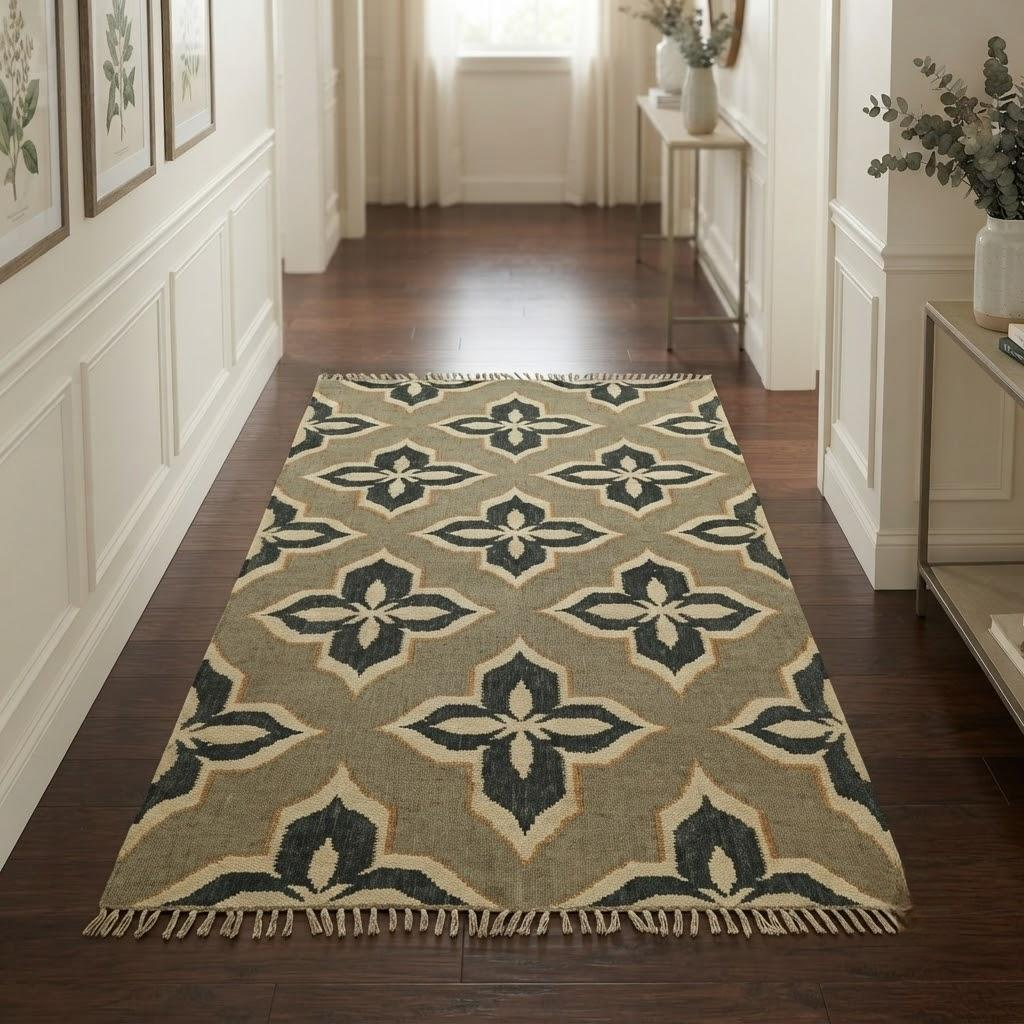 Rectangle Kilim Area Rug – Handwoven Wool & Jute Flatweave – Indoor/Outdoor Rug for Living Room, Bedroom, Dining, High-Traffic Areas, Lake House Decor-Multi-Colour