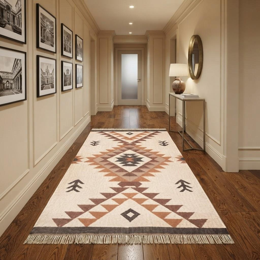 Rectangle Natural Wool Jute Kilim Rug – Handmade, Sustainable, Neutral Area Rug Ideal for Living Room, Lounge, or Bedroom Spaces