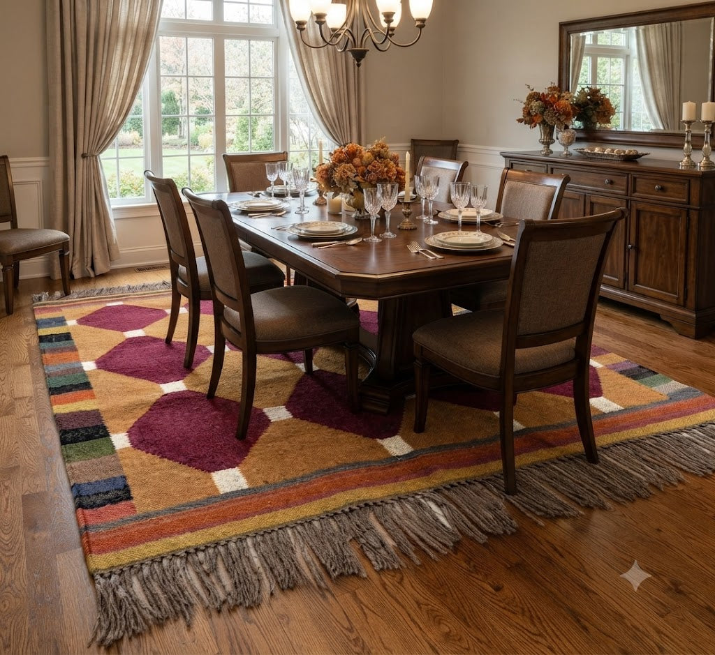 Handmade Rectangle Carpet Elegant Wool Jute Rug -Rustic Look Hand Woven Kilim Rug for Living Room, Hallway, Bedroom (Copy)