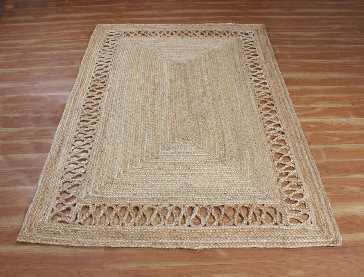 Rectangle Natural Jute Area Rug Hand Woven Braided Farmhouse Carpet Rag Rug for Kitchen Living Room and Bedroom Sisal Area Rug