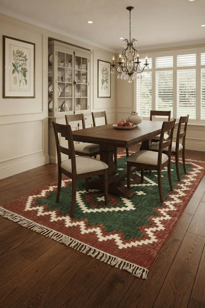 Wool Area Rugs Kilim Home Decor Rug – Handwoven Wool & Jute Flatweave – Indoor/Outdoor Rug for Living Room, Bedroom, Dining, High-Traffic Areas, Lake House Decor