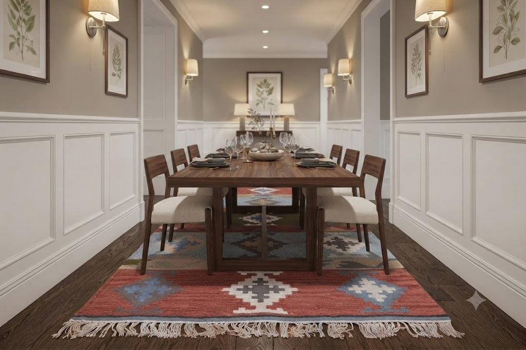Rectangle Kilim Area Rug Handwoven Wool & Jute Flatweave Indoor/Outdoor Rug for Living Room, Bedroom, Dining, High-Traffic Areas, Lake House Decor rug- Multicolour