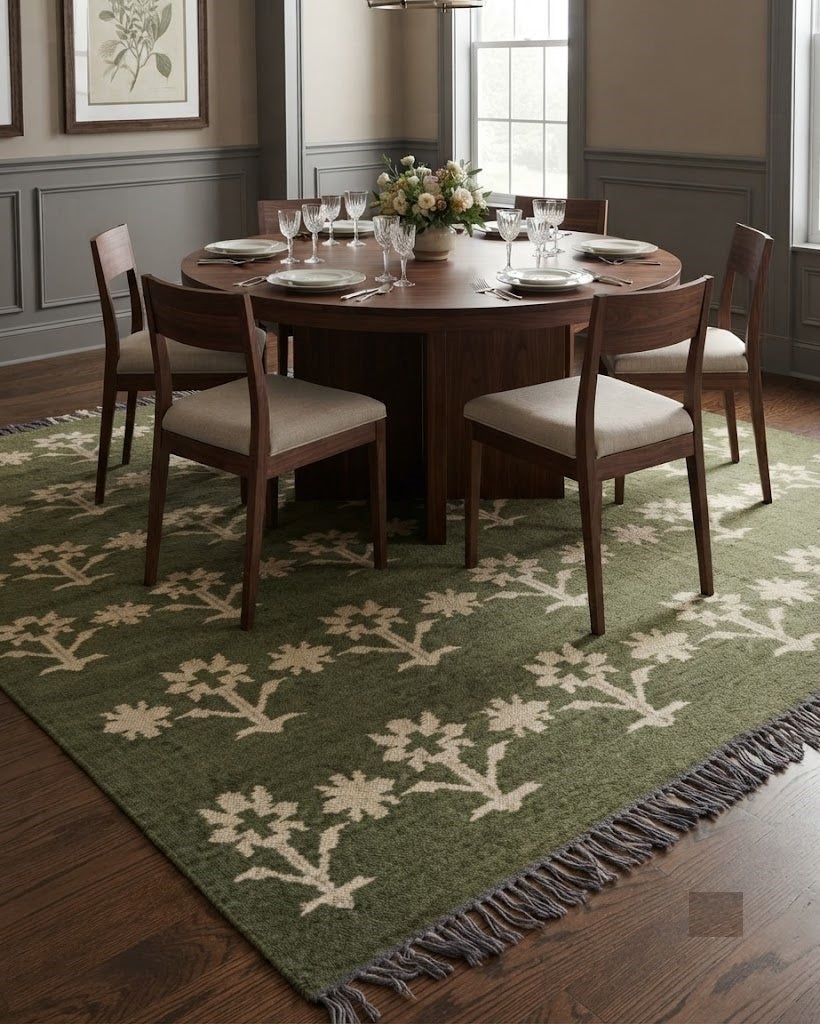 Kilim Wool Jute Rug - Handmade Durable Rustic Look Rectangle Farmhouse Boho Area Carpet