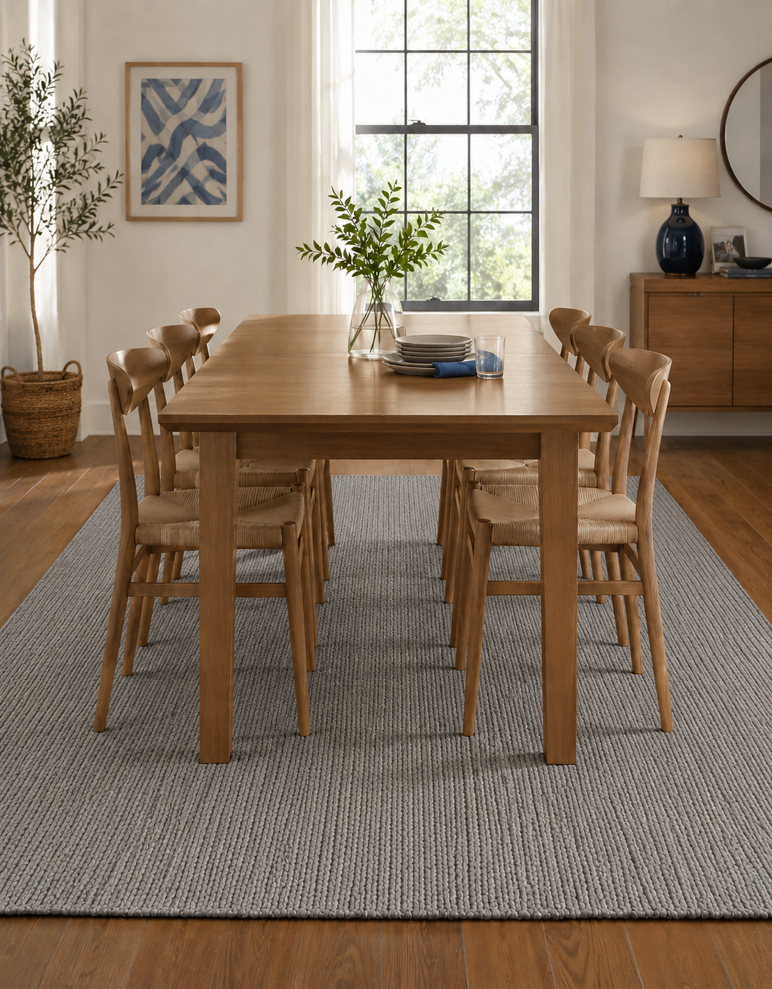 Natural Handwoven Jute Area Rug Grey Dye Farmhouse Boho Rug for Living Room, Bedroom & Entryway Rustic Indoor Floor Mat