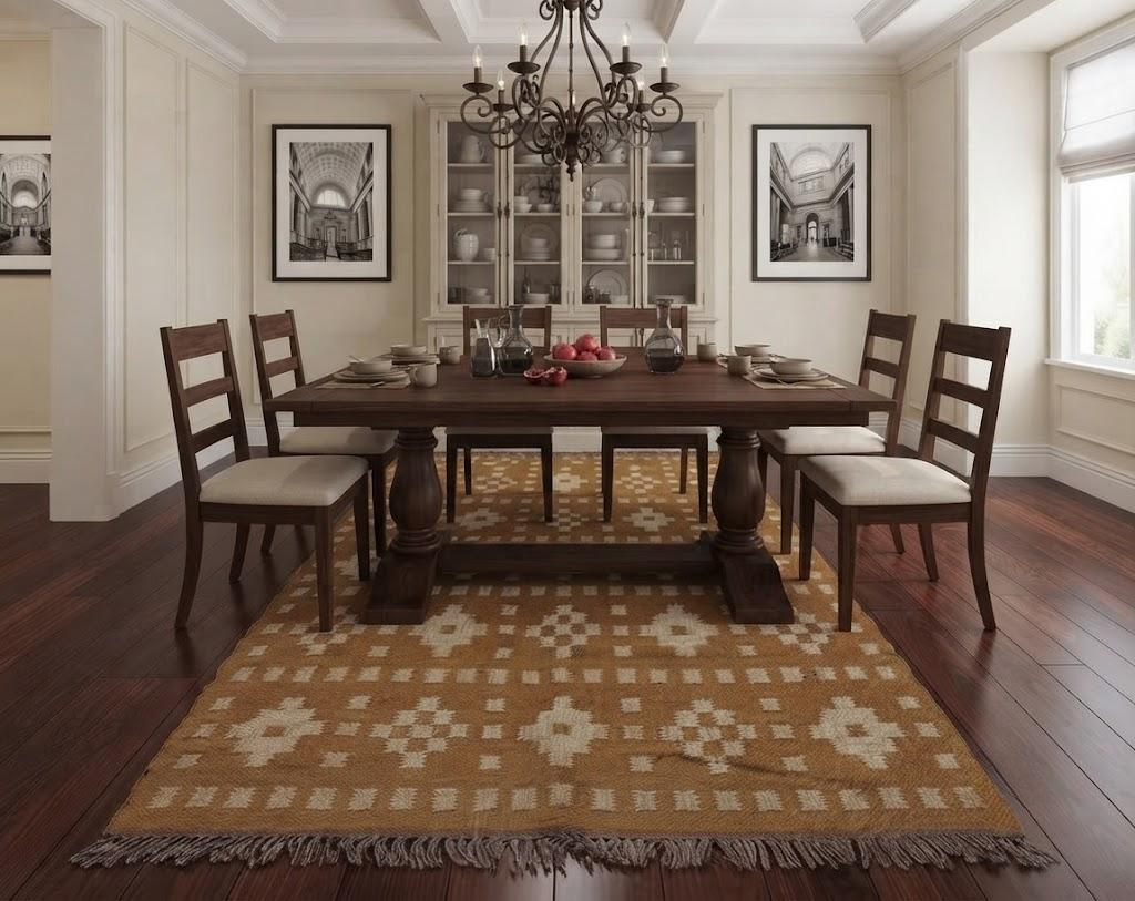 Rectangle Handmade Wool Jute Kilim Rug – Bohemian Carpet, Natural Fiber Traditional Flatweave Rug for Living Room & Bedroom