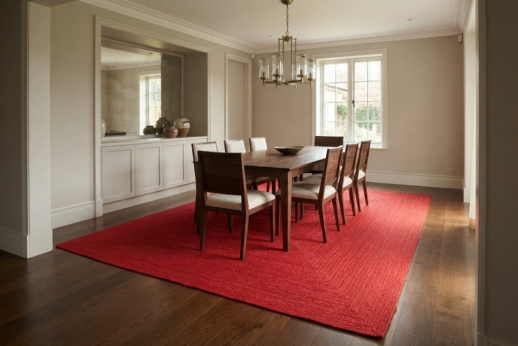 Natural Jute Area Rug Hand Braided Rug Home Decor Farmhouse Carpet Rag Rug for Kitchen Living Room and Bedroom - Rectangle-Red
