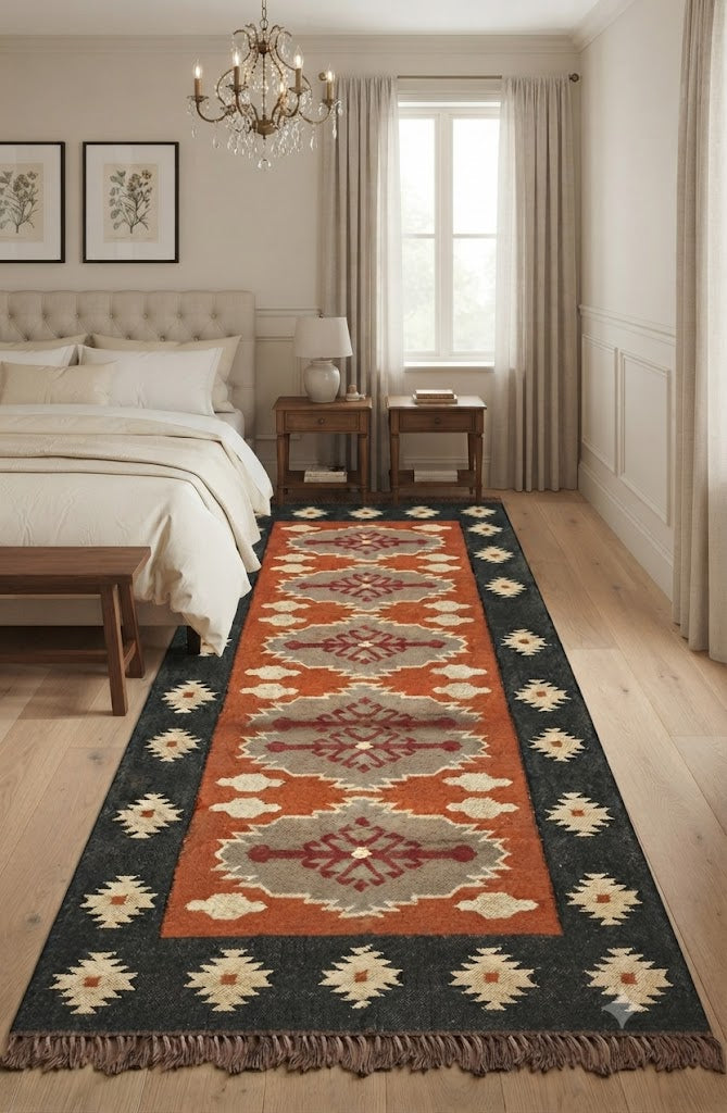Vintage Handwoven Kilim Area Rug Jute Wool Runner Geometric Carpet Area Rug Farmhouse Indoor Outdoor Carpet