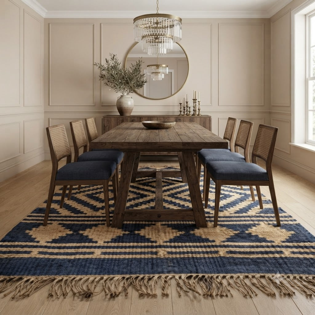 Kilim Wool Jute Rug - Handmade Durable Rustic Look Rectangle Area Carpet Multicolor