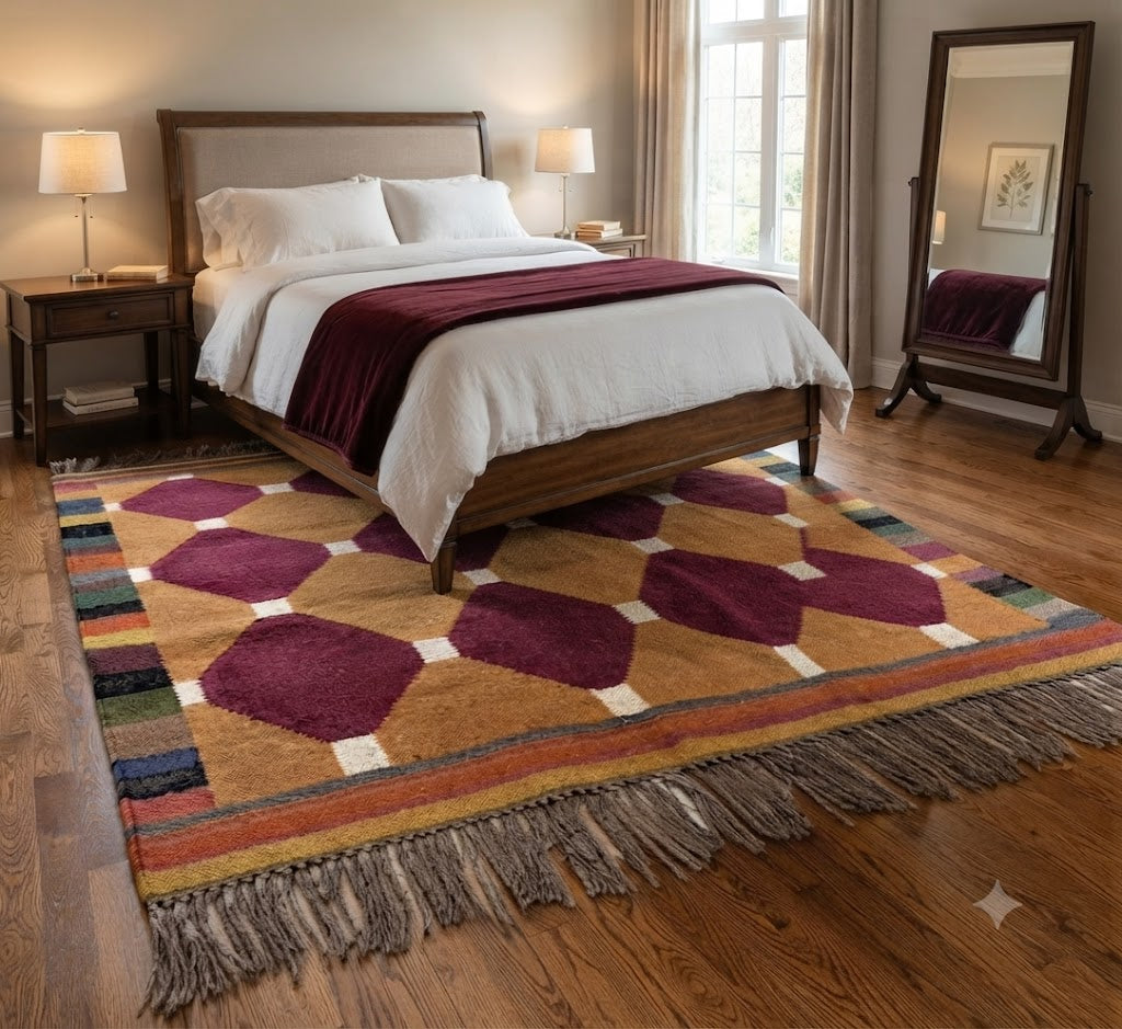 Handmade Rectangle Carpet Elegant Wool Jute Rug -Rustic Look Hand Woven Kilim Rug for Living Room, Hallway, Bedroom (Copy)