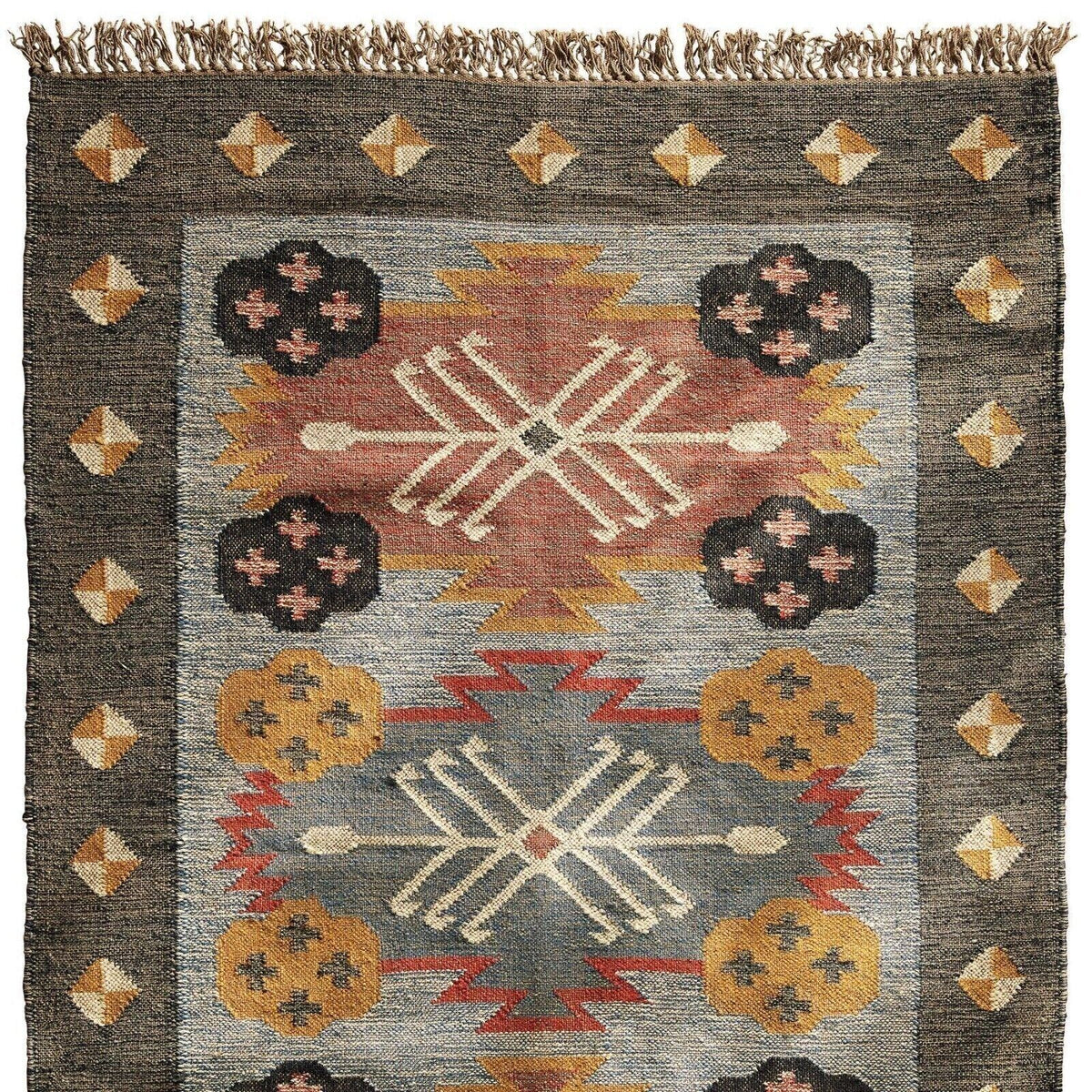 Handmade Rectangle Kilim Durable Area Carpet Jute Rug WoolBoho Farmhouse Rustic Look Mats (Copy)