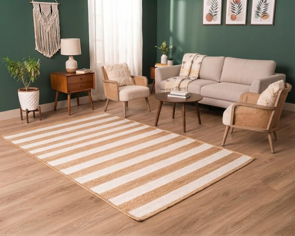 Natural Jute Area Rug Hand Woven Braided Sisal Rug Home Decor Farmhouse Carpet Rag Rug for Kitchen Living Room and Bedroom - Rectangle (White & Beige)