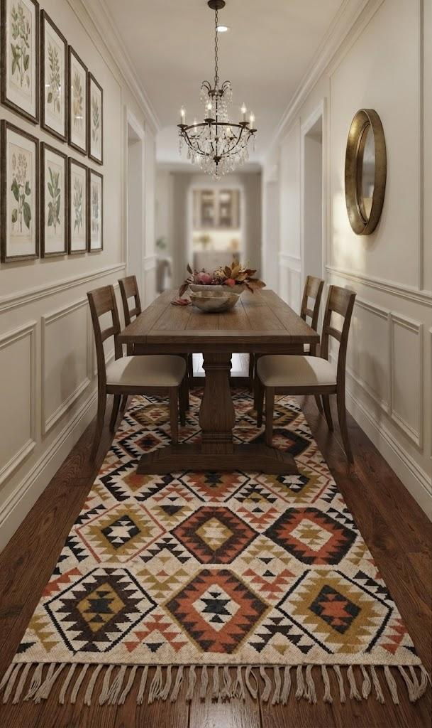 Handmade Wool Jute Kilim Rug – Bohemian Carpet, Natural Fiber Traditional Flatweave Rug for Living Room & Bedroom Recantale Carpet