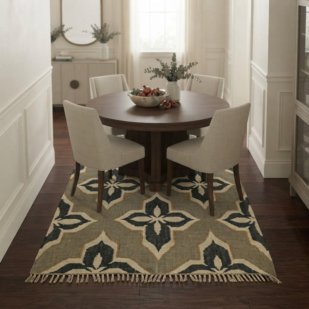 Rectangle Kilim Area Rug – Handwoven Wool & Jute Flatweave – Indoor/Outdoor Rug for Living Room, Bedroom, Dining, High-Traffic Areas, Lake House Decor-Multi-Colour