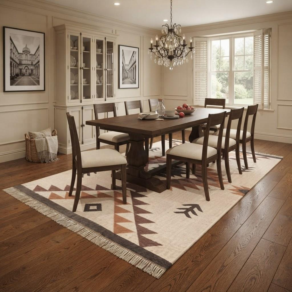Rectangle Natural Wool Jute Kilim Rug – Handmade, Sustainable, Neutral Area Rug Ideal for Living Room, Lounge, or Bedroom Spaces