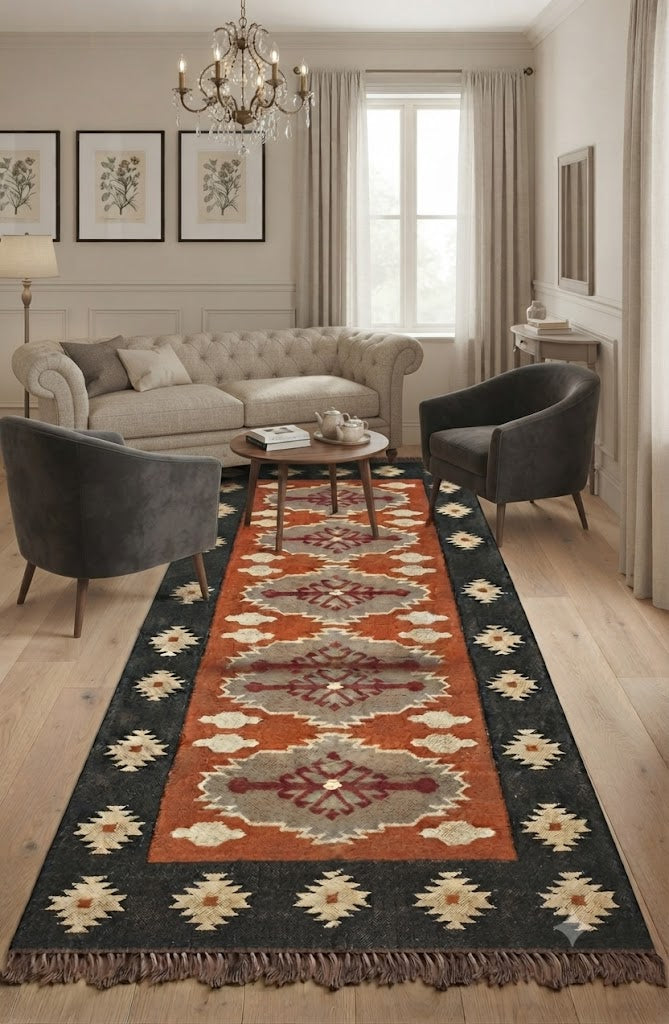 Vintage Handwoven Kilim Area Rug Jute Wool Runner Geometric Carpet Area Rug Farmhouse Indoor Outdoor Carpet