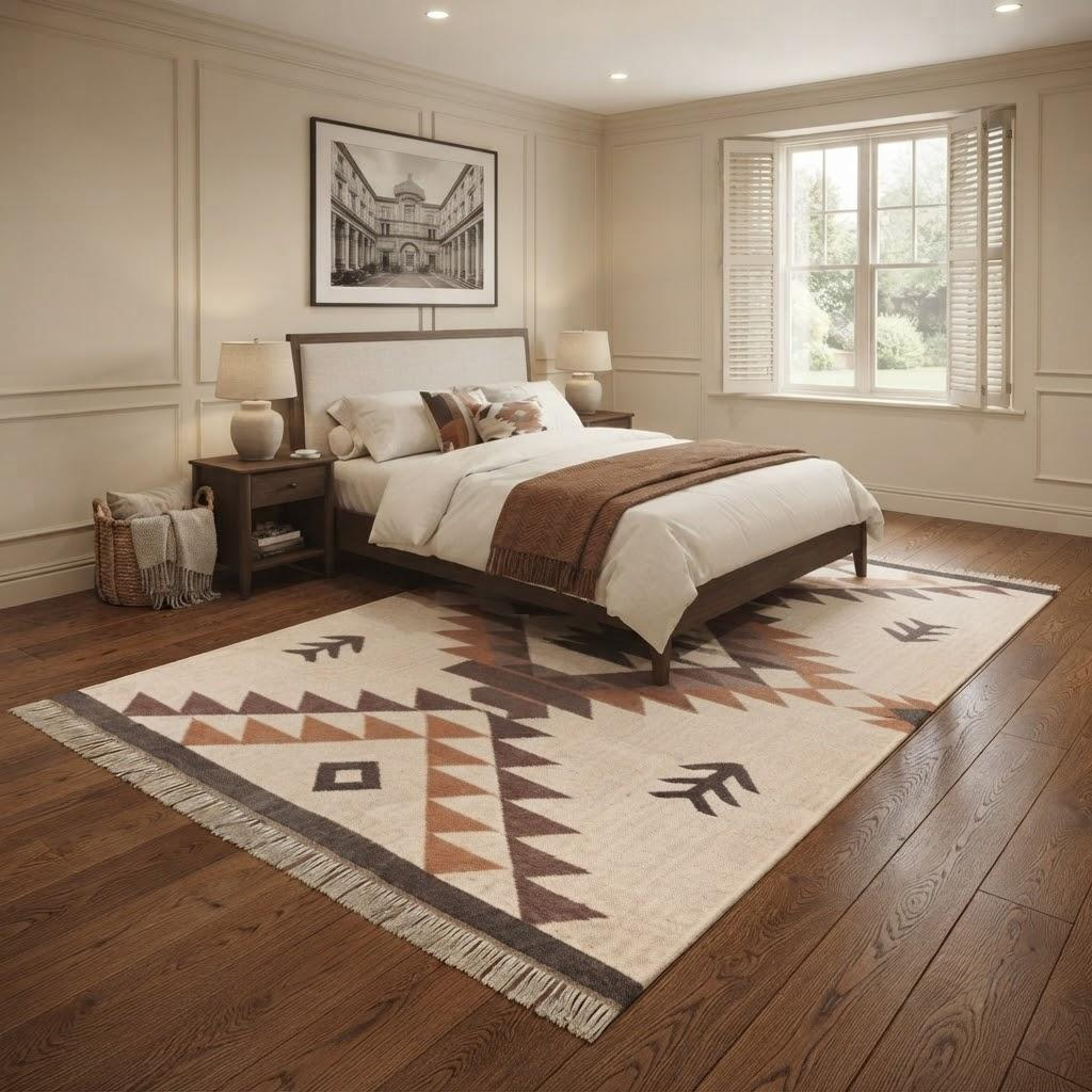 Rectangle Natural Wool Jute Kilim Rug – Handmade, Sustainable, Neutral Area Rug Ideal for Living Room, Lounge, or Bedroom Spaces
