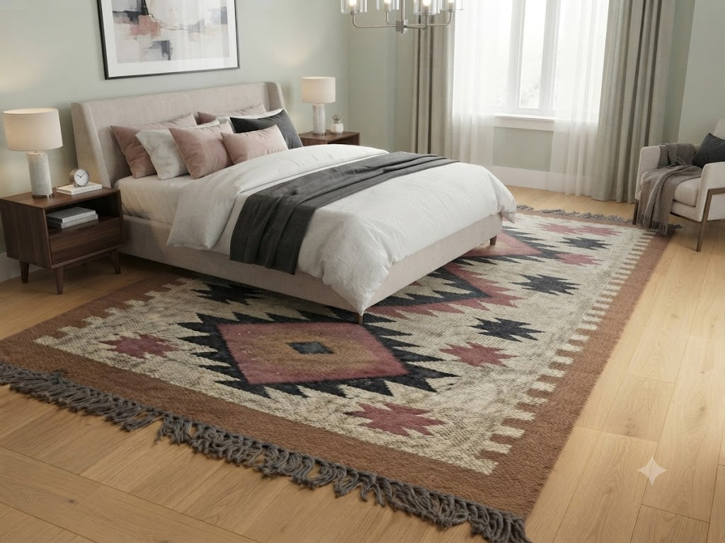 Rectangle Kilim Rug Wool Area Rug Wool & Braided Jute Rug Flatweave Rug High Traffic Area Lake House Bedroom Bedside Runner Kitchen Hallway Indoor Outdoor Rug