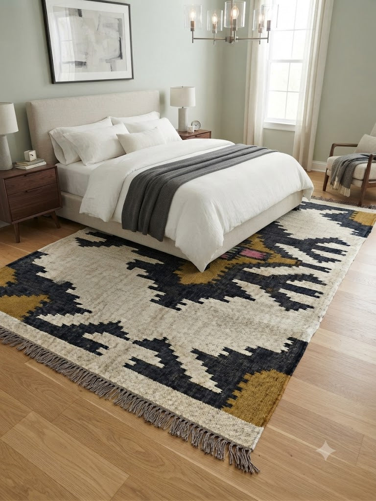 Rectangle Kilim Rug Wool Area Rug Multicolor Wool & Braided Jute Rug Indoor Outdoor Rug Flatweave Rug High Traffic Area Lake House Bedroom Bedside Runner Kitchen Hallway