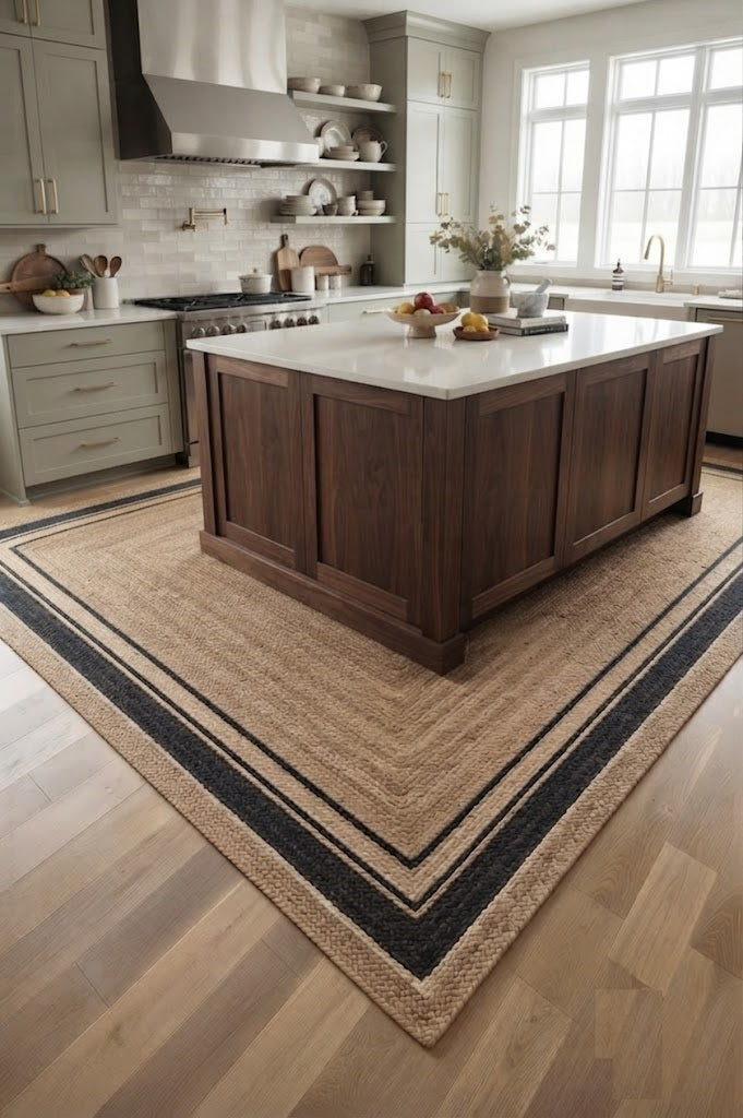 Natural Handwoven Jute Area Rug Natural Farmhouse Boho Rug for Living Room, Bedroom & Entryway Rustic Indoor Floor Mat-Black Border