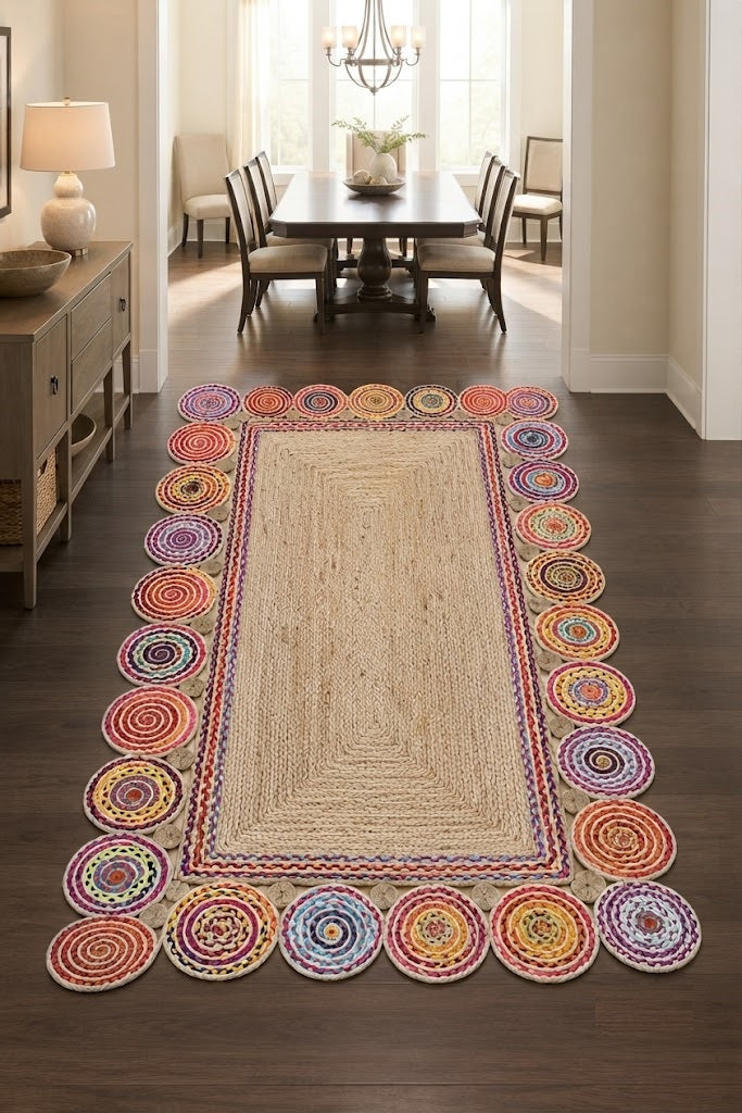 Rectangle Cotton Jute Area Rug Hand Woven Braided Sisal Rug Home Decor Farmhouse Carpet Rag Rug for Kitchen Living Room and Bedroom-Multicolor